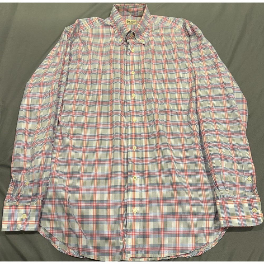 Gitman Bros Shirt Mens Large Blue/Pink Plaid 100% Cotton Made USA Button Down - Picture 1 of 8